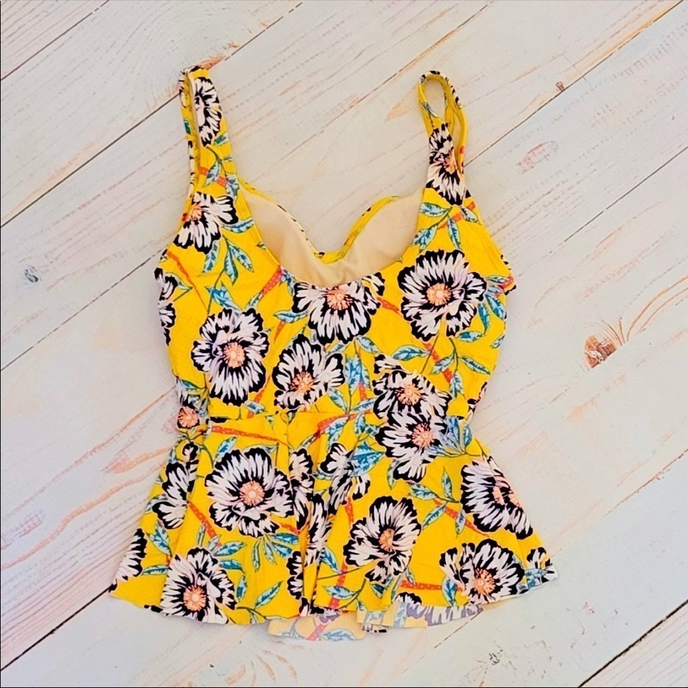 Sea Angel Yellow Floral Peplum Tankini Top Sz XS - Picture 2 of 6